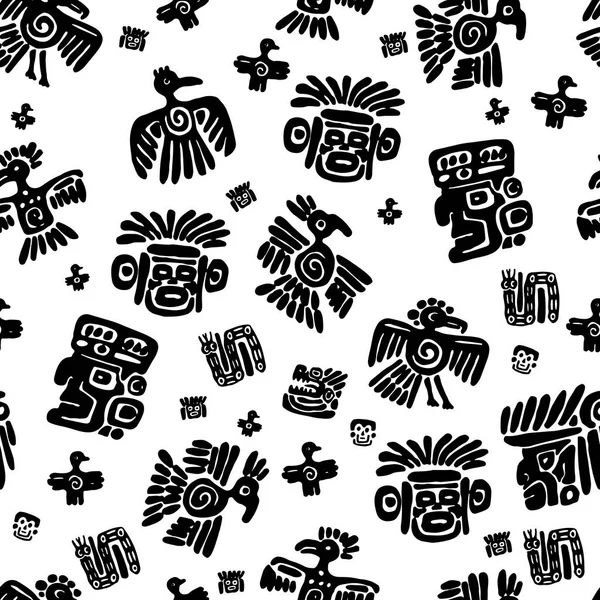 Modèle maya sans couture. Éléments ethniques noirs et blancs . — Image vectorielle
