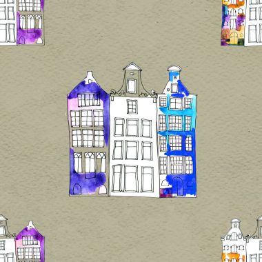 Kusursuz desenler suluboya Amsterdam evleri