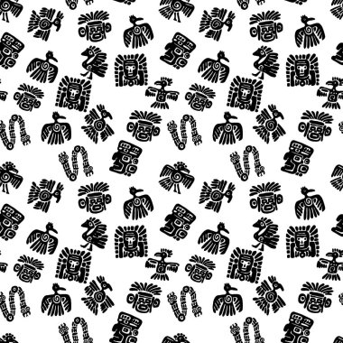 Sorunsuz maya desen. Siyah ve beyaz etnik unsurlar.