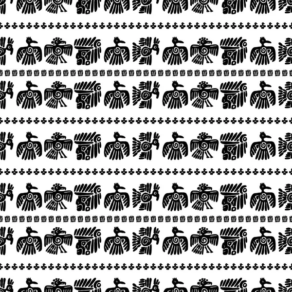 Patrón maya sin costuras. Elementos étnicos blanco y negro . — Archivo Imágenes Vectoriales