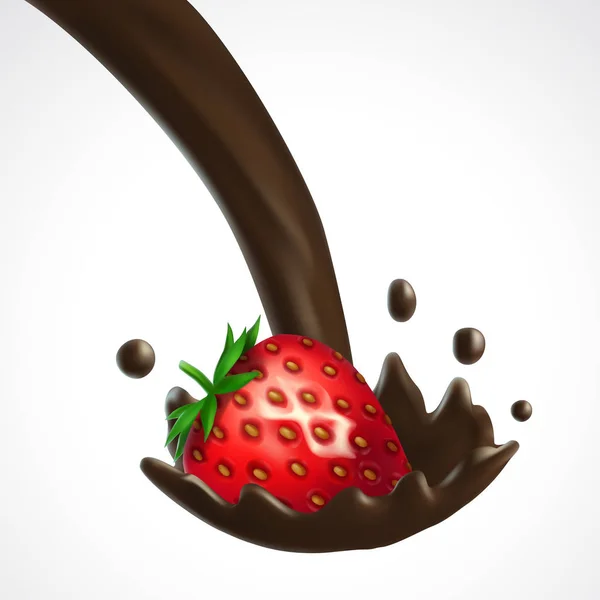 草莓和巧克力飞溅 — 图库矢量图片