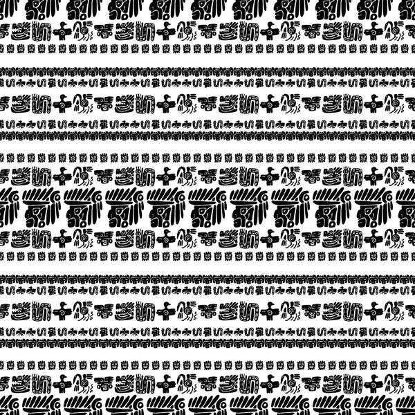 Nahtloses Maya-Muster. Ethnische Elemente in Schwarz und Weiß. — Stockvektor