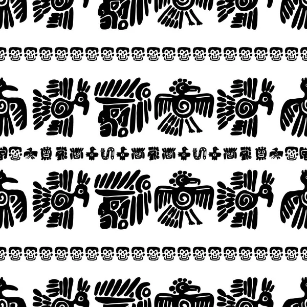 Seamless maya pattern. Black and white ethnic elements. — Stock Vector