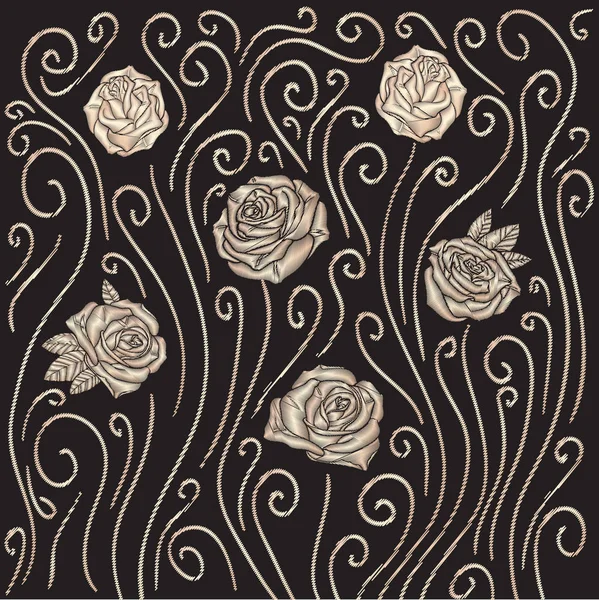 Фон вышивки роз . — стоковый вектор