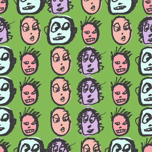 Doodles ansikten mönster — Stock vektor