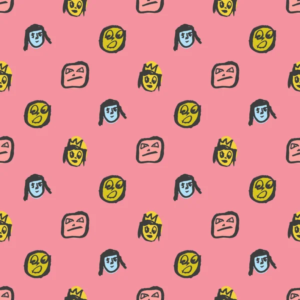 Doodles faces pattern — Stock Vector