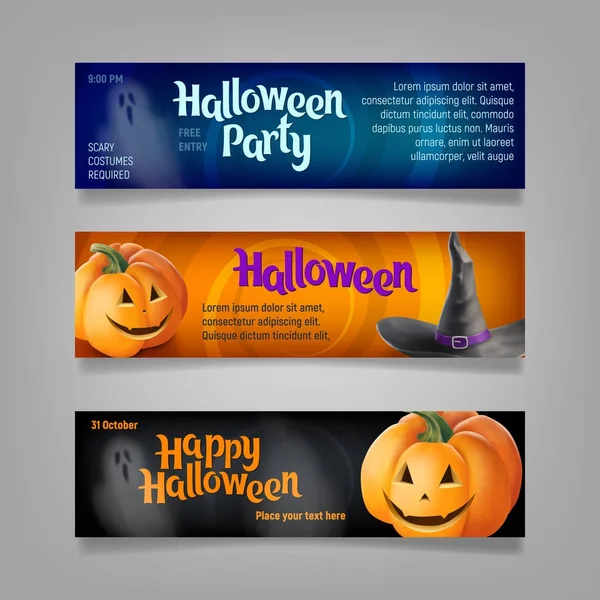 Três banners de Halloween. Vetor . — Vetor de Stock