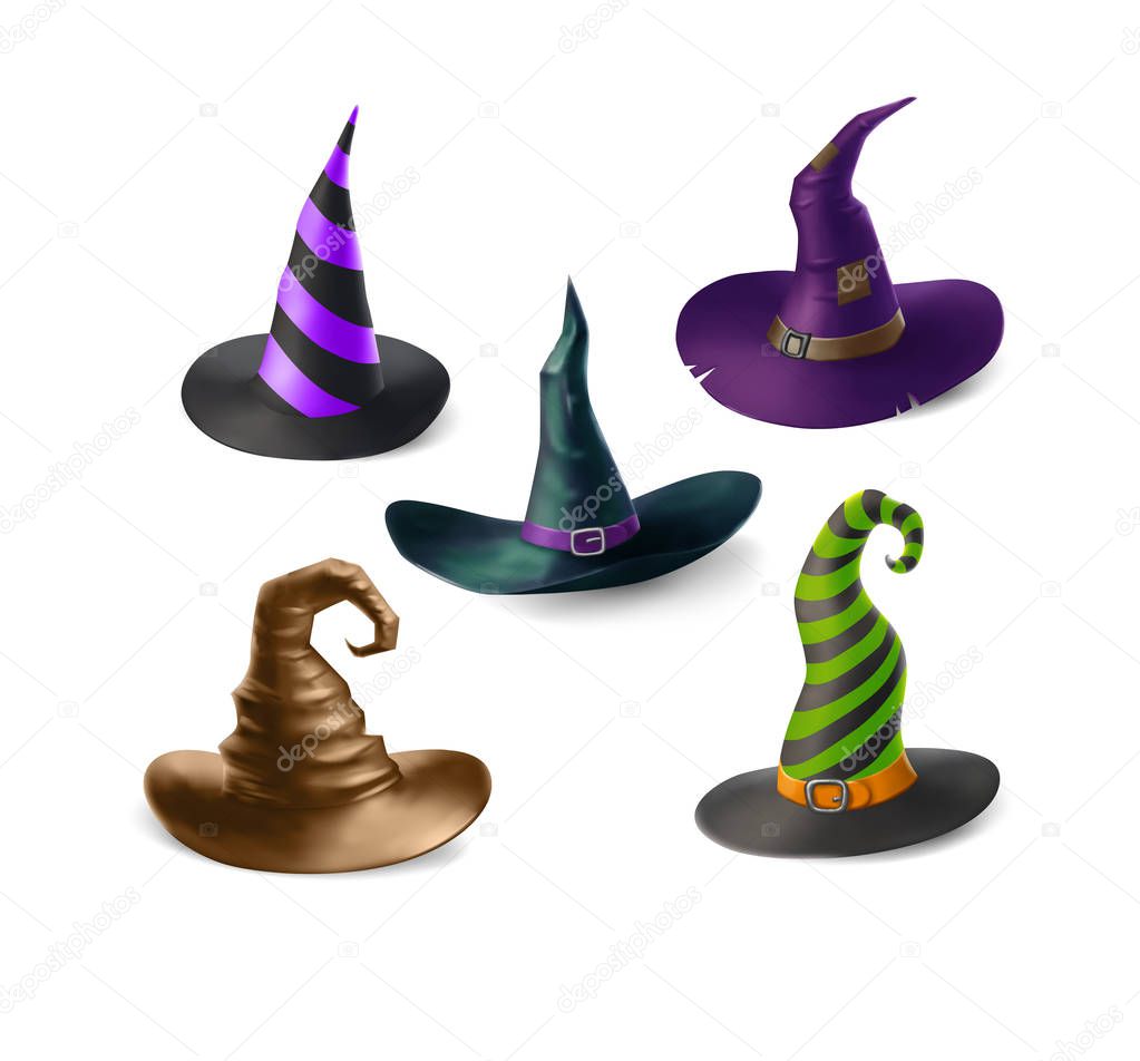 Witch hats set isolated on white background