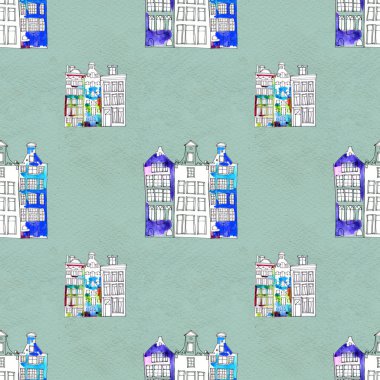 Kusursuz desenler suluboya Amsterdam evleri