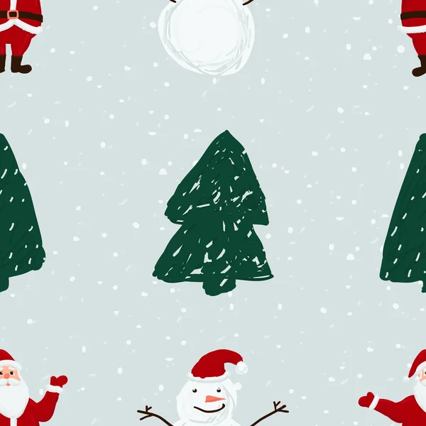 Seamless pattern with Santa, snowmen and Christmas trees — Stock Vector