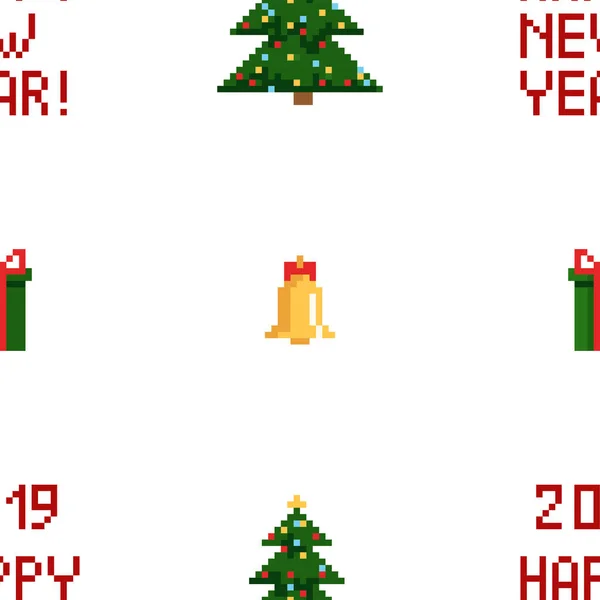 Buntes Pixelmuster mit weihnachtlichen Elementen. atcade Spiele Stil — Stockvektor