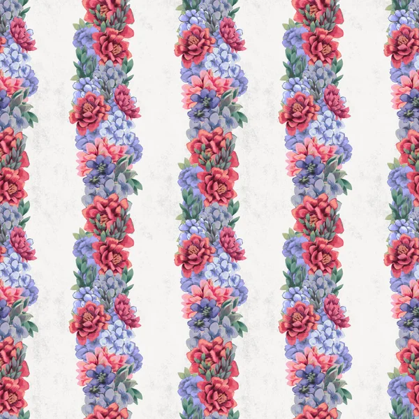 Akwarela kwiatowy bezszwowy wzór. Ręcznie malowane kwiaty, szablon kartki okolicznościowej lub papier pakowy — Zdjęcie stockowe