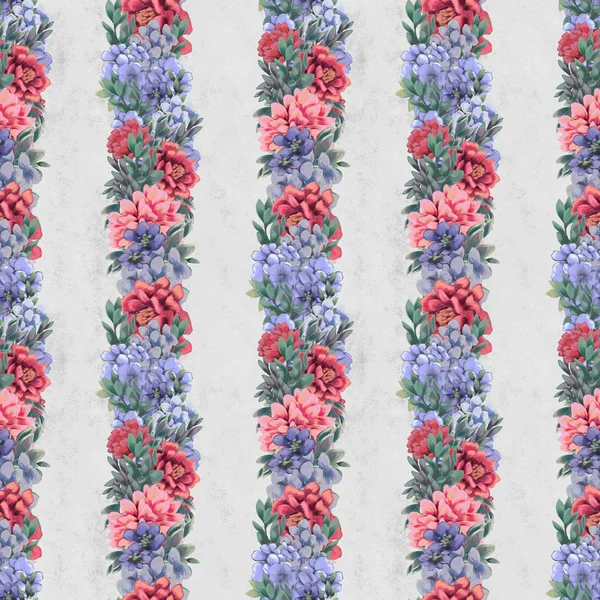 Akwarela kwiatowy bezszwowy wzór. Ręcznie malowane kwiaty, szablon kartki okolicznościowej lub papier pakowy — Zdjęcie stockowe