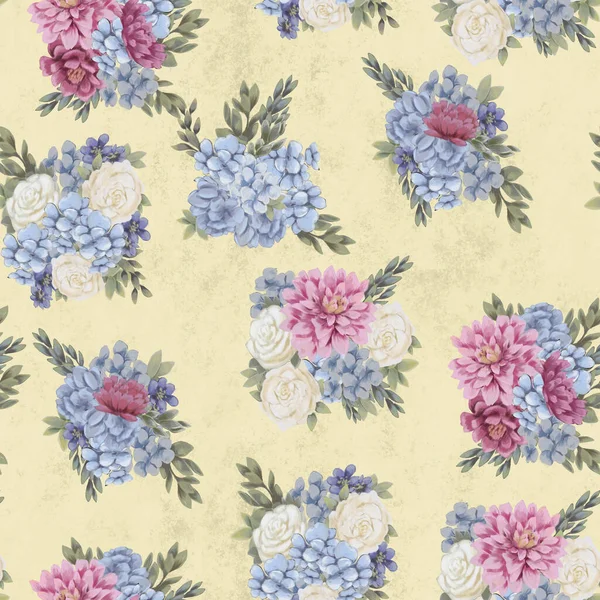 Watercolor floral seamless pattern. Hand painted flowers, greeting card template or wrapping paper — Stock Photo, Image