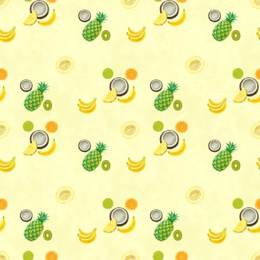 El çizimi pürüzsüz desen. Egzotik meyveli yaz arkaplanı.