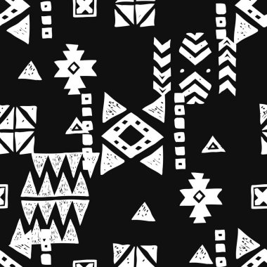 Dikişsiz etnik desen. Tribal vektör soyut tek renkli arka plan