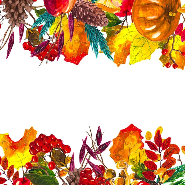O outono deixa a fronteira. Moldura desenhada à mão aquarela — Fotografia de Stock