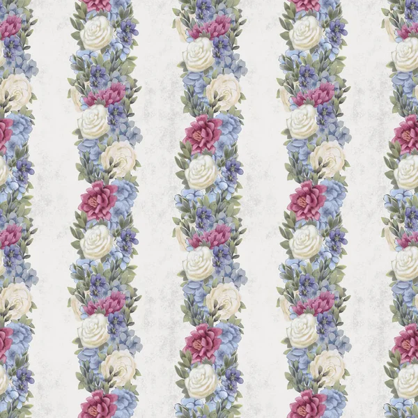 Watercolor floral seamless pattern. Hand painted flowers, greeting card template or wrapping paper — Stock Photo, Image