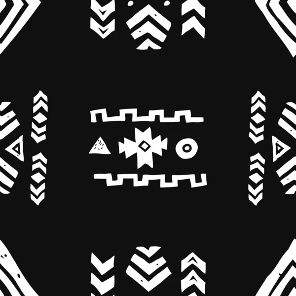 Naadloze etnische patroon. Tribal Vector abstract monochroom achtergrond — Stockvector