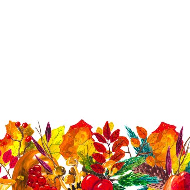 Sonbahar sınırı terk eder. Suluboya el çizimi çerçeve