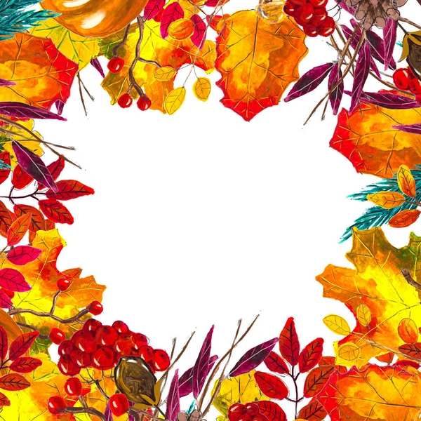 Az ősz elhagyja a határt. Akvarell kézzel rajzolt keret — Stock Fotó