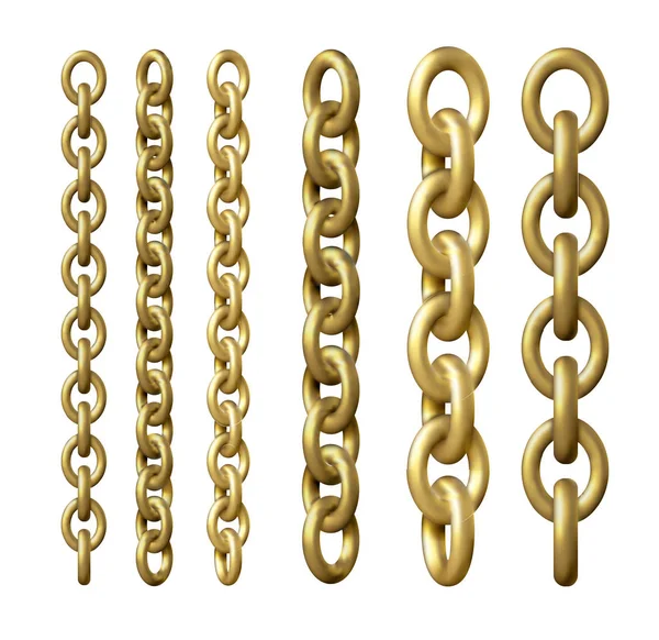 Zlaté kovové řetězy. 3D realistický vektor — Stockový vektor