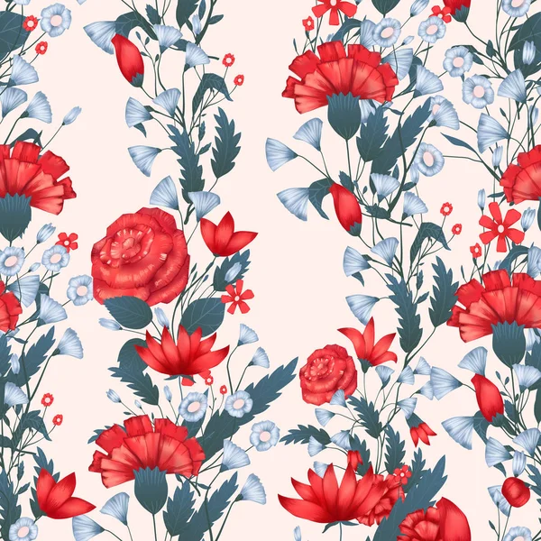 Patrón sin costuras Diseño floral vectorial con rosas. Impresión romántica de fondo — Vector de stock