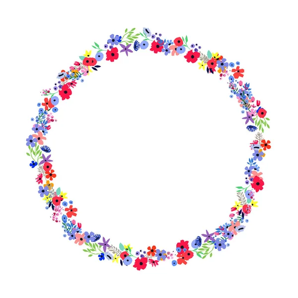 Floral Frame. Λουλούδια τοποθετημένα σε σχήμα στεφανιού για προσκλήσεις και κάρτες — Διανυσματικό Αρχείο