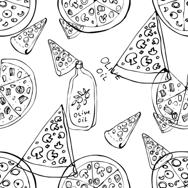 Seamless pattern with hand drawn pizza slices. — Stock Vector
