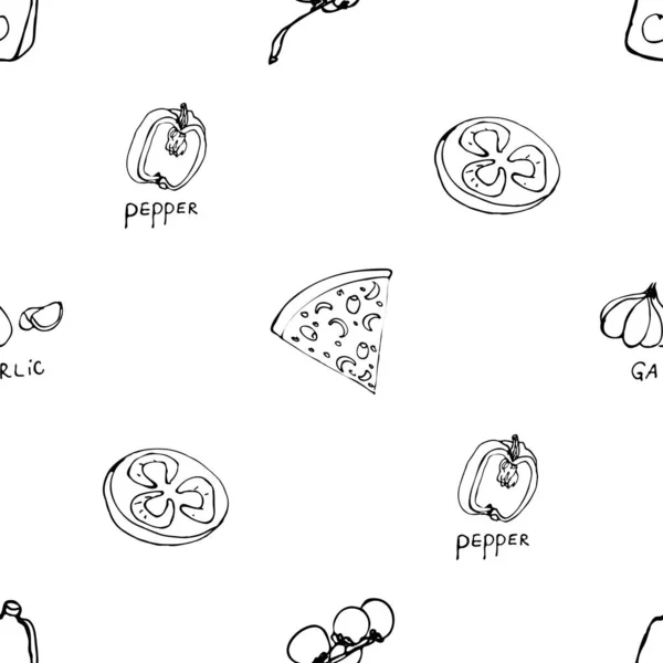 Varrat nélküli mintát kézzel rajzolt pizza szelet. — Stock Vector
