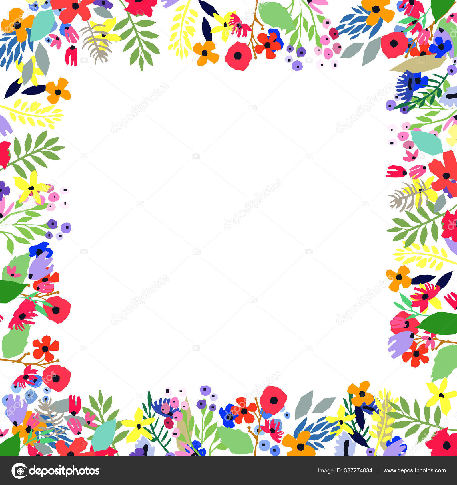 Border With Flowers Leaves And Branches Floral Frame Stock