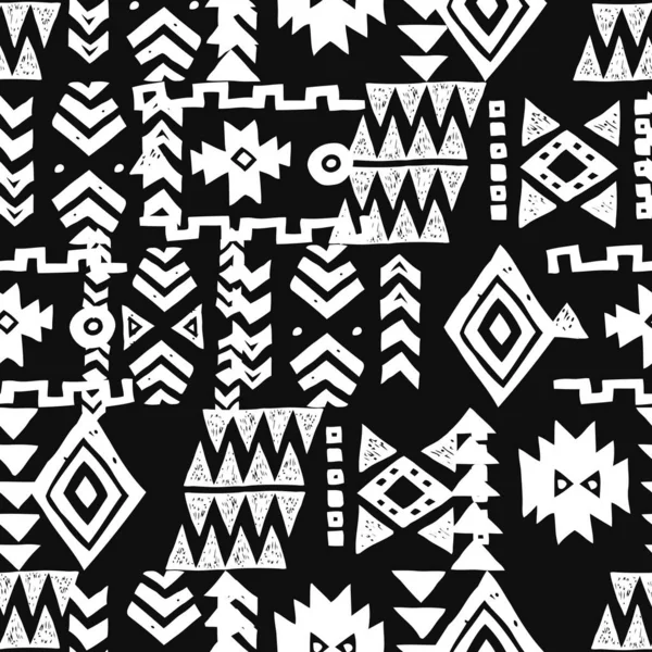 Patrón étnico sin costuras. vector tribal abstracto fondo monocromo — Vector de stock