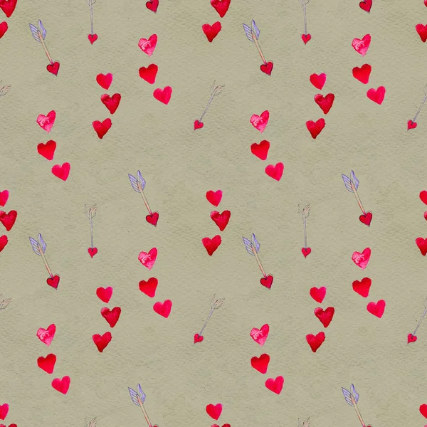 Fijne Valentijnsdag. Naadloos patroon met rode aquarel hartjes. — Stockfoto