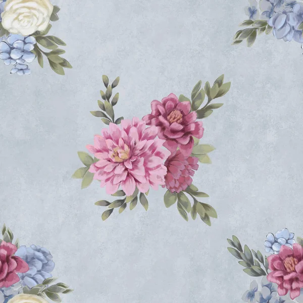 Watercolor floral seamless pattern. Hand painted flowers, greeting card template or wrapping paper — Stock Photo, Image