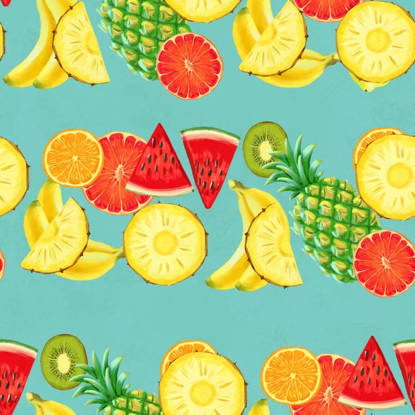 手描きのシームレスなパターン。エキゾチックな果物と夏の背景. — ストック写真
