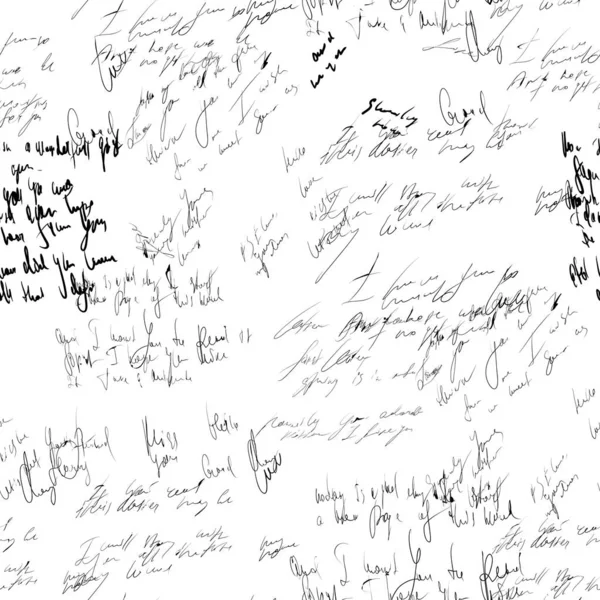 Patrón de texto abstracto sin costuras. Fuente manuscrita sobre fondo blanco. Tinta sobre papel — Vector de stock