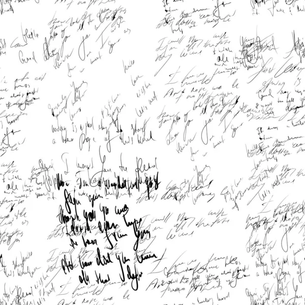 Patrón de texto abstracto sin costuras. Fuente manuscrita sobre fondo blanco. Tinta sobre papel — Archivo Imágenes Vectoriales