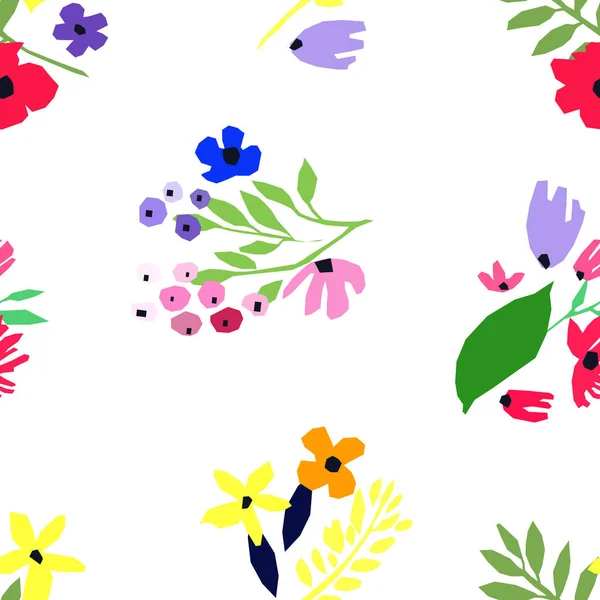 Padrão sem costura. Design floral vetorial com flores silvestres. Fundo romântico —  Vetores de Stock