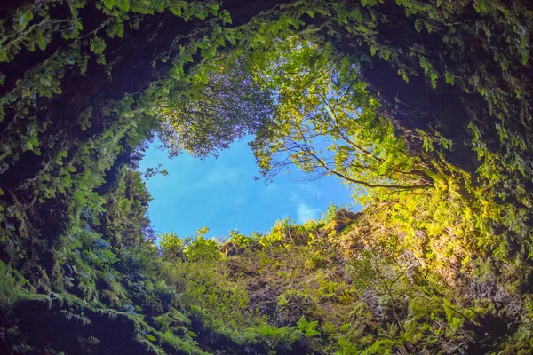 Höhle in einem erloschenen Vulkan auf der Insel Terceira Gruta do Algar do Carvao. Azoren, Portugal — Stockfoto