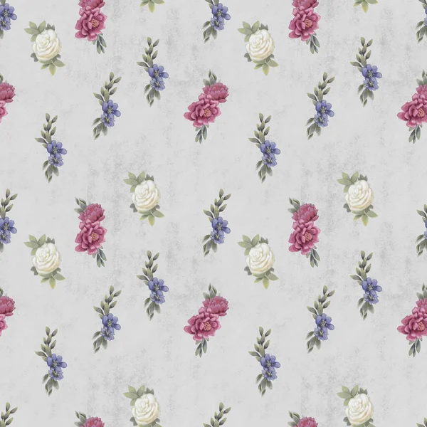 Watercolor floral seamless pattern. Hand painted flowers, greeting card template or wrapping paper — Stock Photo, Image