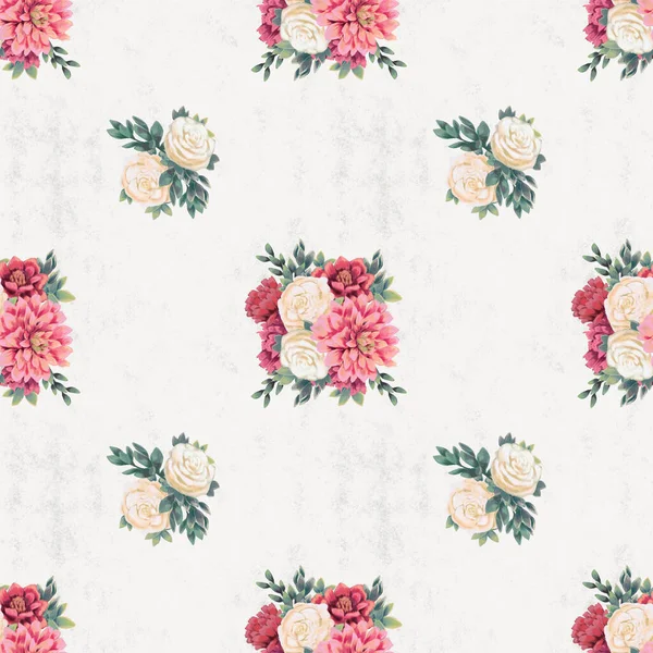 Watercolor floral seamless pattern. Hand painted flowers, greeting card template or wrapping paper — Stock Photo, Image