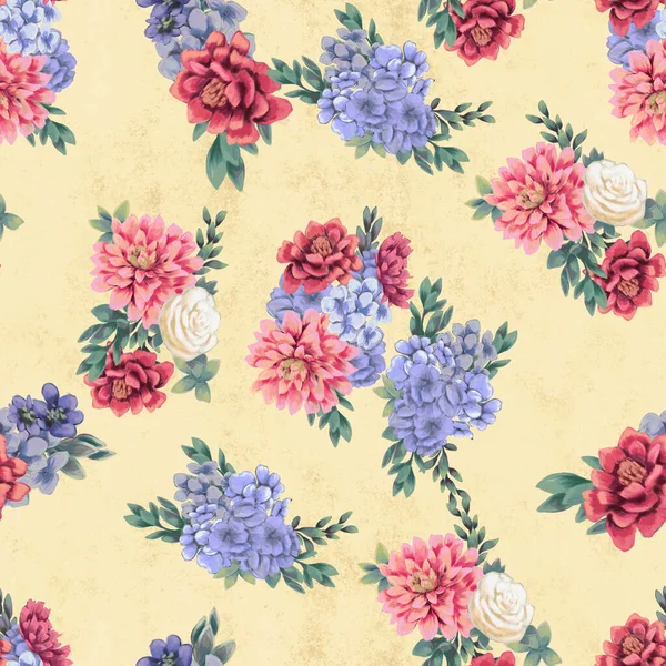 Aquarel bloemen naadloos patroon. Handbeschilderde bloemen, wenskaart sjabloon of inpakpapier — Stockfoto
