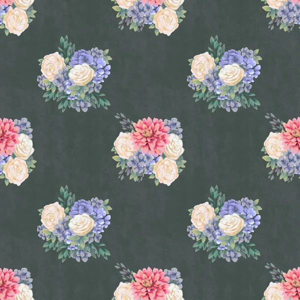Akvarell blommig sömlös mönster. Handmålade blommor, gratulationskort mall eller omslagspapper — Stockfoto