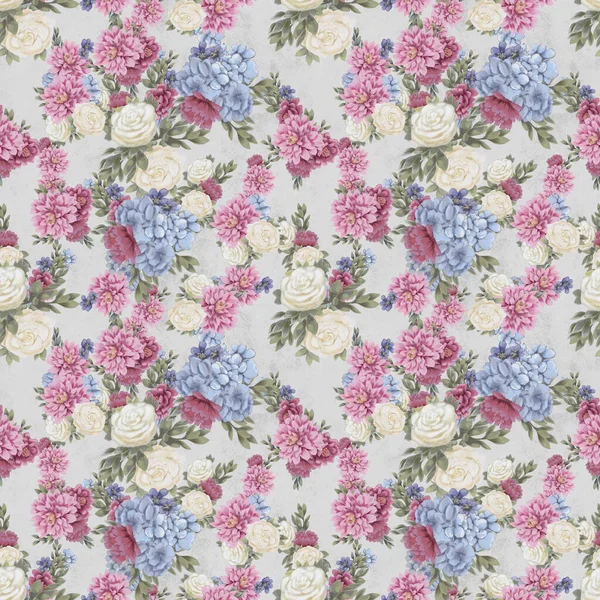 Watercolor floral seamless pattern. Hand painted flowers, greeting card template or wrapping paper — Stock Photo, Image