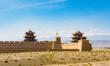 Gansu eyaleti Çin/Antik Çin Seddi Batı noktası kapıda Jiayuguan 