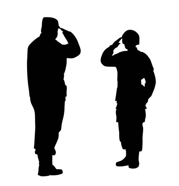 Comandante y soldado se saludan — Vector de stock