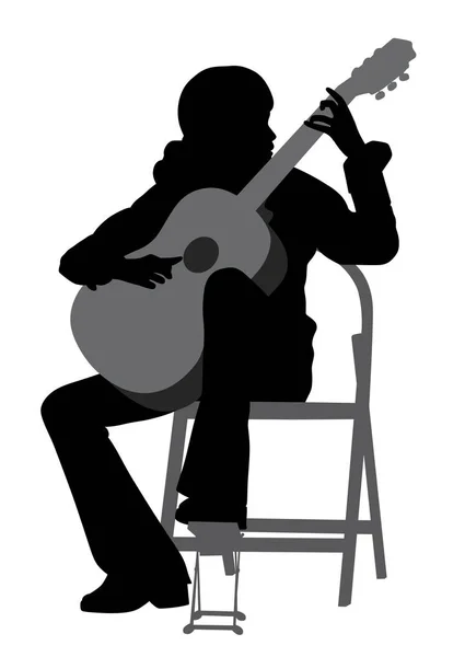 Mujer joven tocando la guitarra acústica — Vector de stock