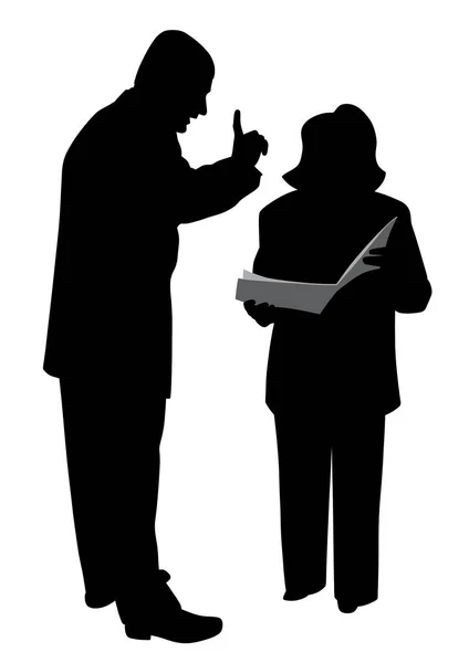 Patron masculin donnant l'ordre ou avertissant son employé féminin — Image vectorielle