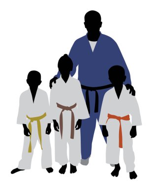 Judo takımı. Judo antrenörü çocuklar ile.