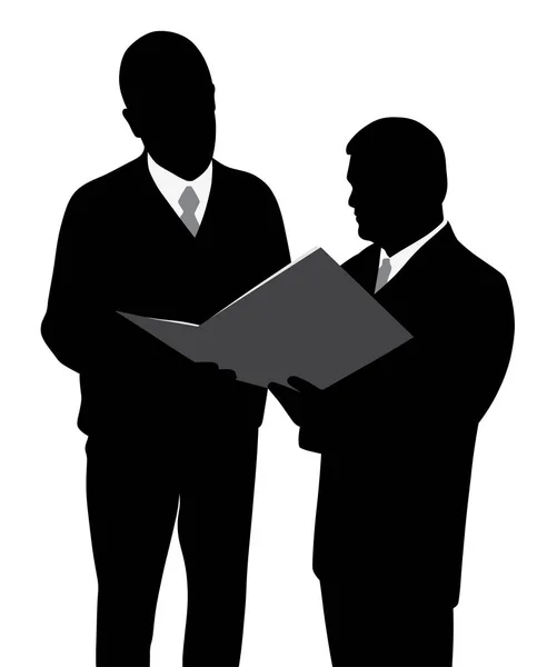 Two businessmen engineers or architects looking at a new project — Stock Vector